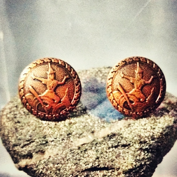 Vintage Copper Siamese Warrior Earrings - Picture 1 of 6